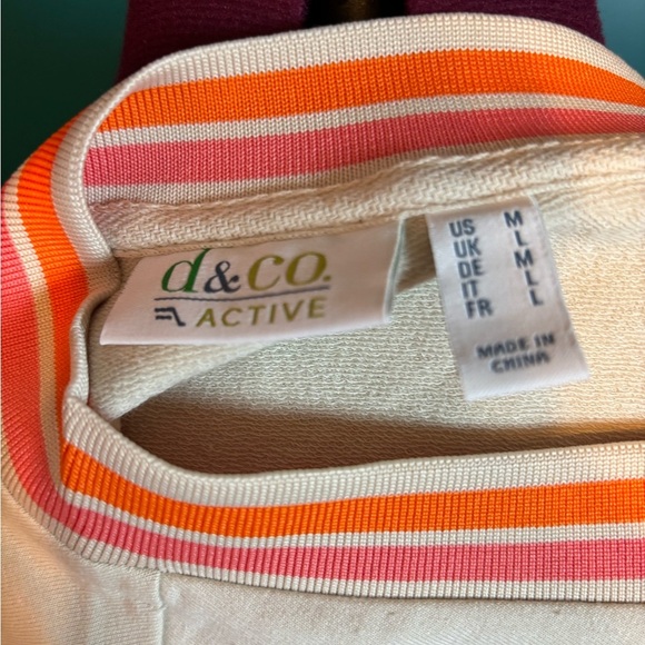 D & Co Active Cream V-Neck Sweater with Orange and Pink Trim - Picture 4 of 6